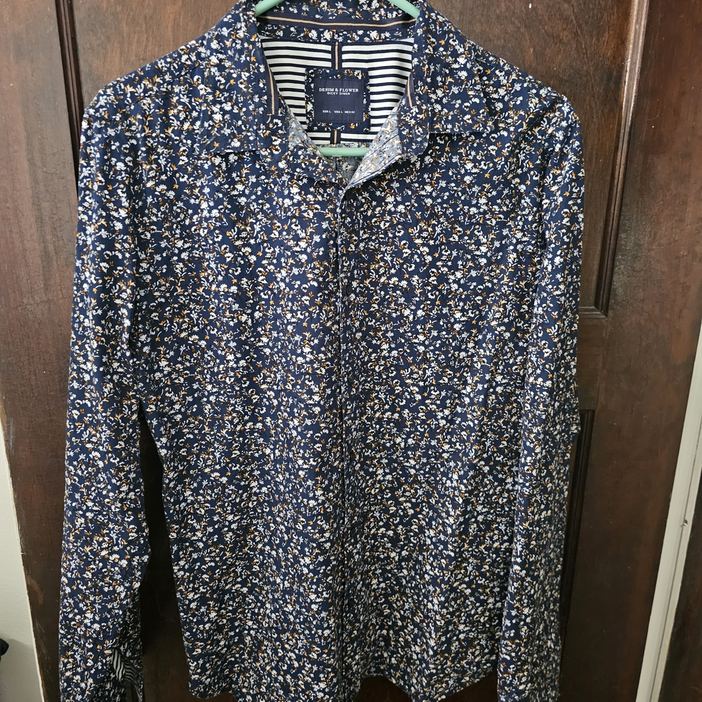 Denim & Flower Navy and White Floral Shirt